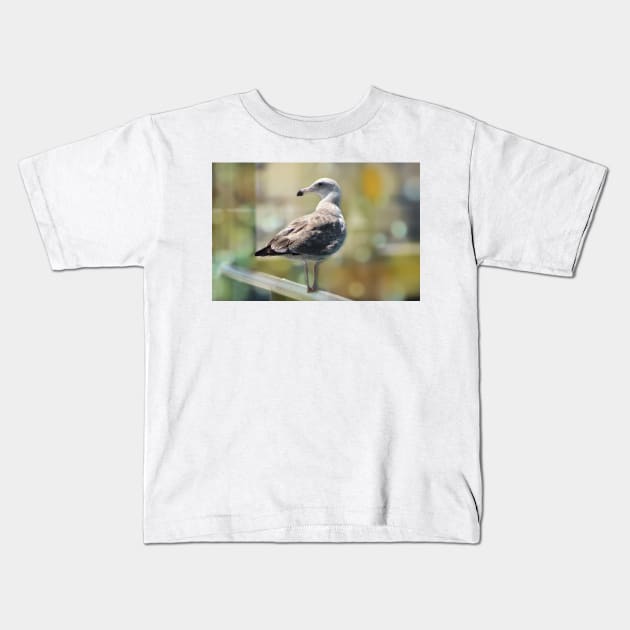 Sea Gull on Rail Kids T-Shirt by ButterflyInTheAttic